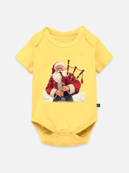 Weihnachtsmann-Dudelsack im Schnee - Baby Premium Kurzarmbody - Pastellgelb