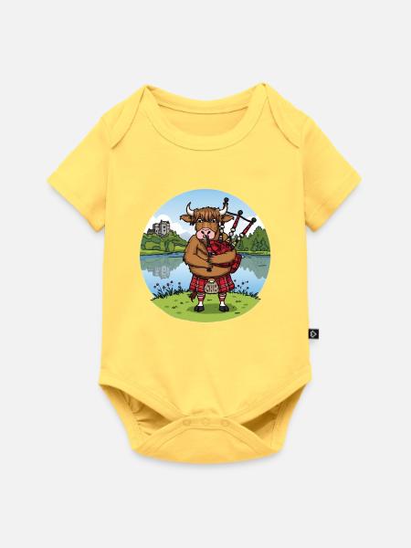 Highland-Kuh-Dudelsäcke - Baby Premium Kurzarmbody - Pastellgelb