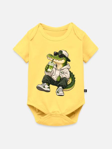 Krokodil mit Matcha Latte - Baby Premium Kurzarmbody - Pastellgelb