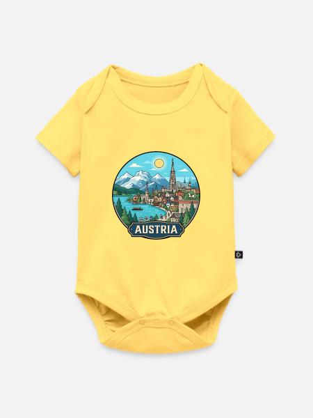 Austria Reiseabzeichen Hallstatt Alpen - Baby Premium Kurzarmbody - Pastellgelb
