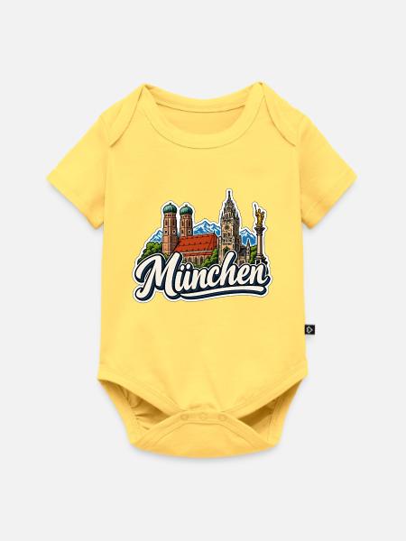 München Dom & Rathaus Sticker - Baby Premium Kurzarmbody - Pastellgelb