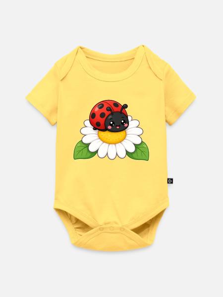 Ladybug Daisy Friend – Marienkäfer Gänseblümchen - Baby Premium Kurzarmbody - Pastellgelb