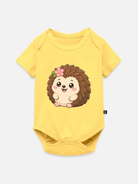 Hedgehog Flower Friend – Igel mit Blume - Baby Premium Kurzarmbody - Pastellgelb