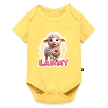 Lammy Lamm Herz Sticker - Baby Premium Kurzarmbody - Pastellgelb - Vorne