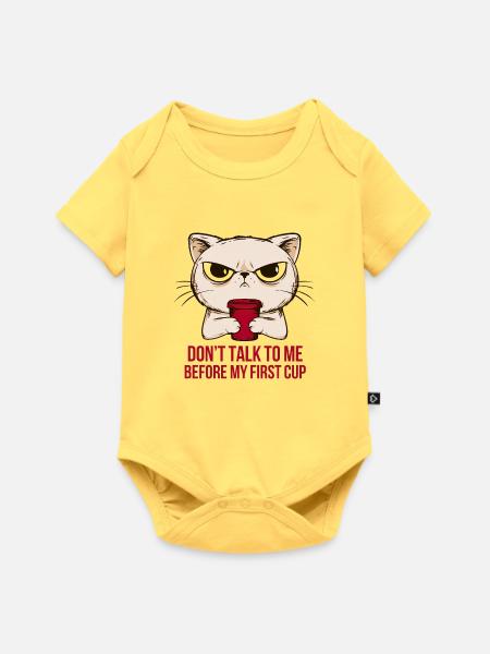 Mürrischer Kater Erstkaffee Design - Baby Premium Kurzarmbody - Pastellgelb