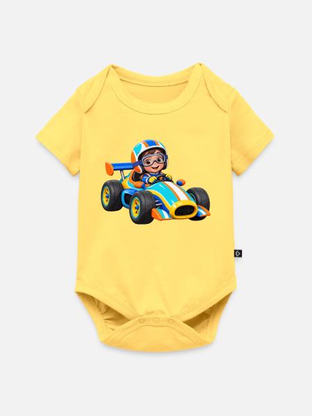 Kleiner Rennfahrer im Go-Kart - Baby Premium Kurzarmbody - Pastellgelb