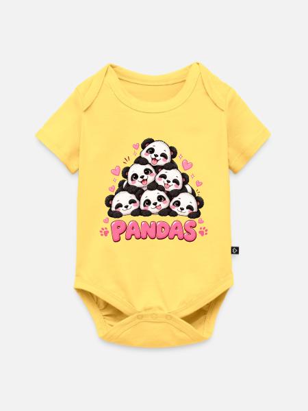 Süße Pandas Freunde Cartoon - Baby Premium Kurzarmbody - Pastellgelb