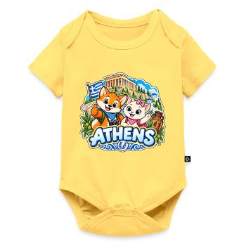 Tavi & Nela in Athens - Baby Premium Kurzarmbody - Pastellgelb - Vorne