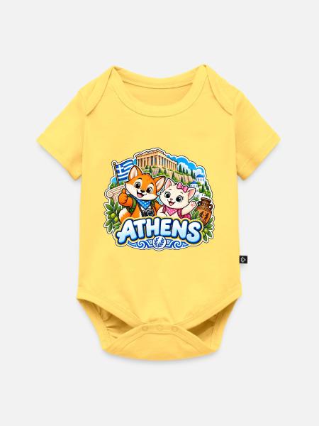 Tavi & Nela in Athens - Baby Premium Kurzarmbody - Pastellgelb