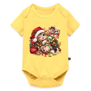 Kätzchen mit Weihnachtslichtern - Baby Premium Kurzarmbody - Pastellgelb - Vorne