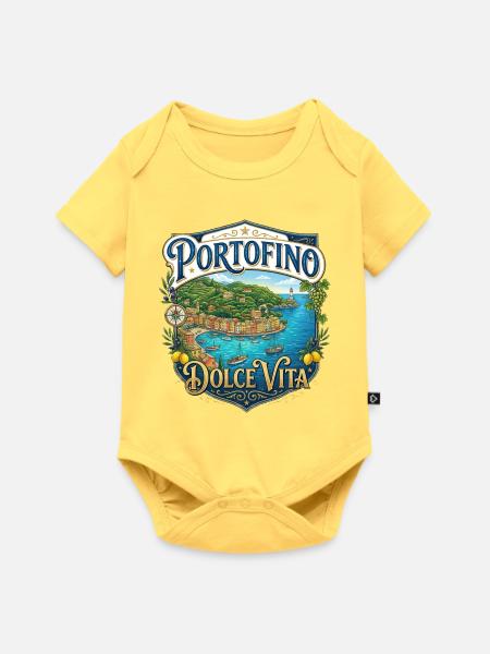 Portofino Dolce Vita Schilddesign - Baby Premium Kurzarmbody - Pastellgelb