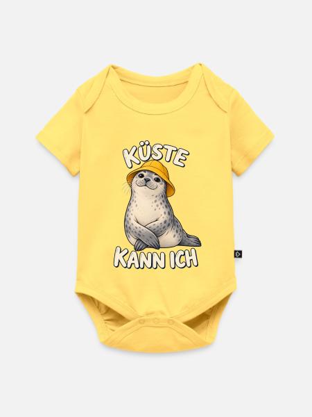 Küste kann ich Robbe mit Südwester - Baby Premium Kurzarmbody - Pastellgelb
