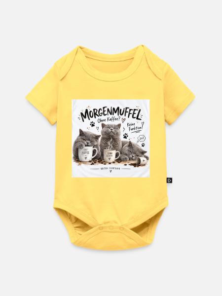 Morgenmuffel Britische Katzenkaffee BKH - Baby Premium Kurzarmbody - Pastellgelb