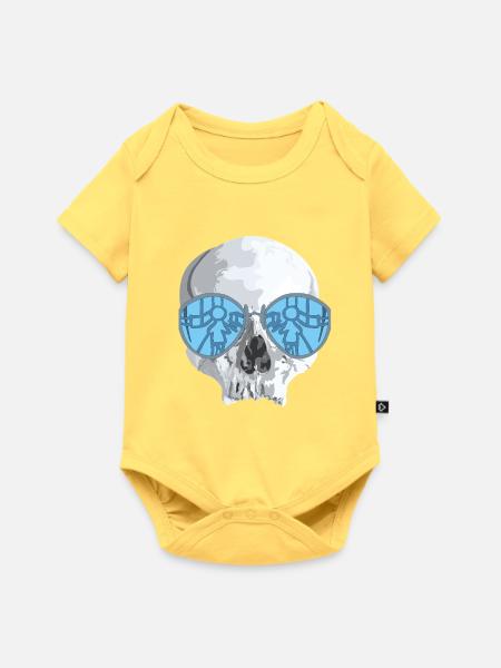 Schädel mit blauen Spiegelsonnenbrillen - Baby Premium Kurzarmbody - Pastellgelb