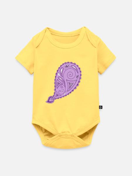 Lila Paisley-Tropfenmuster - Baby Premium Kurzarmbody - Pastellgelb