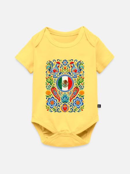Mexiko | Nopal, Agave & Volkskunst - Baby Premium Kurzarmbody - Pastellgelb