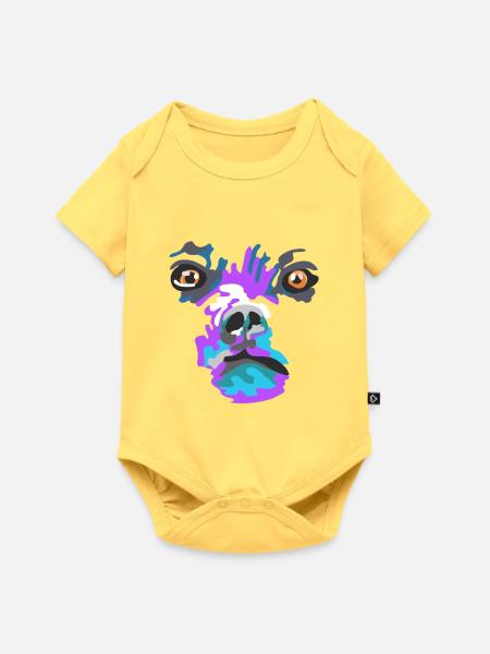 Bunte Hund Gesichtskunst Farbsplash - Baby Premium Kurzarmbody - Pastellgelb