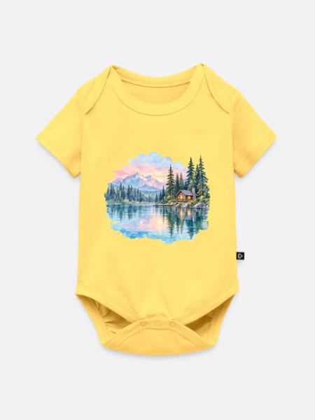 Winterhütte am See - Baby Premium Kurzarmbody - Pastellgelb