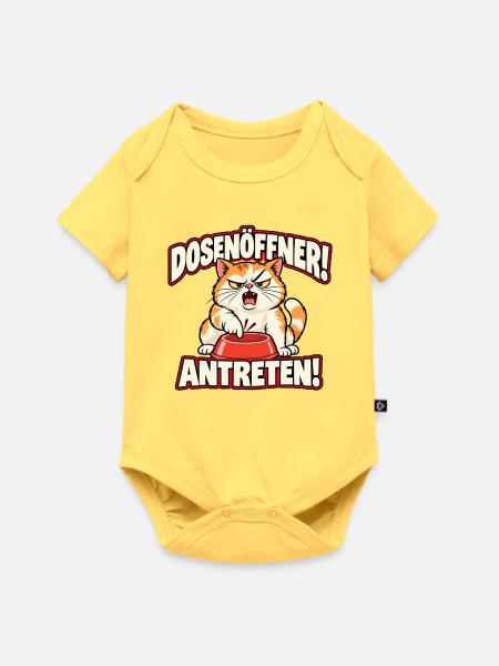 Dosenöffner! Antreten! – Hungrige Comic-Katze - Baby Premium Kurzarmbody - Pastellgelb