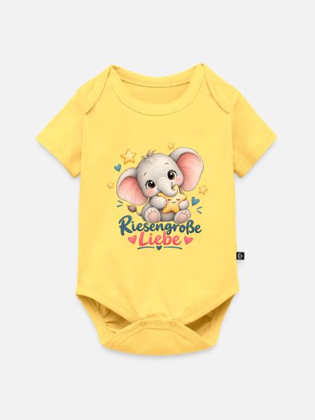 Riesengroße Liebe Elefant mit Stern - Baby Premium Kurzarmbody - Pastellgelb