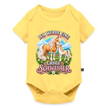 Süße Pferde Ich werde große Schwester Nachwuchs  - Baby Premium Kurzarmbody - Pastellgelb - Vorne