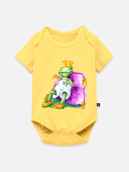 Froschkönig auf royalem Samtkissen - Baby Premium Kurzarmbody - Pastellgelb