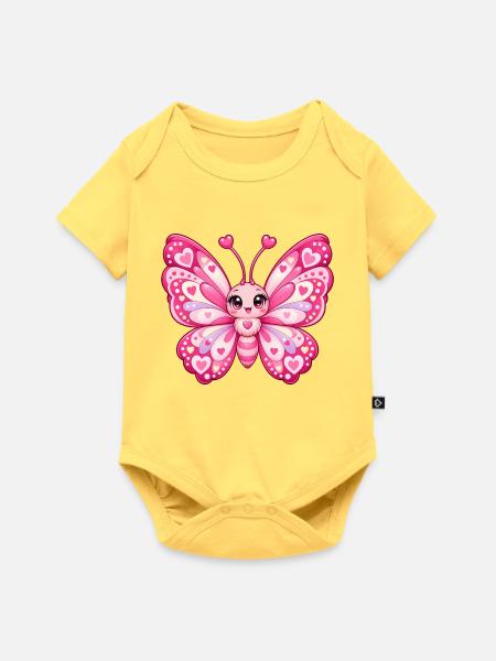 Kawaii-Rosa Schmetterling mit Herzen - Baby Premium Kurzarmbody - Pastellgelb