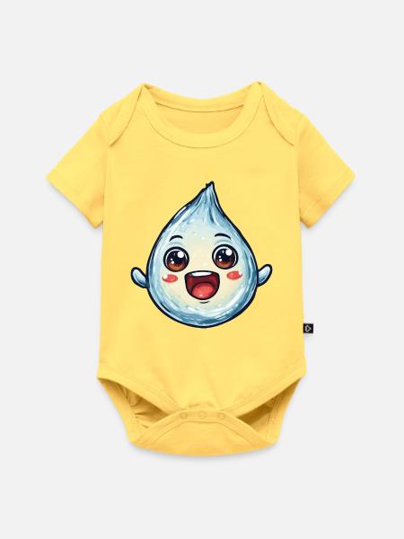 Kawaii Wassertropfen mit Gesicht - Baby Premium Kurzarmbody - Pastellgelb