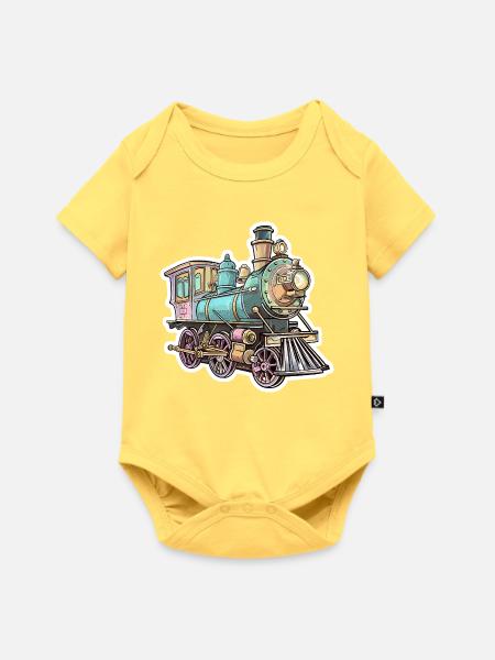 Lokomotive Comic Look - Baby Premium Kurzarmbody - Pastellgelb