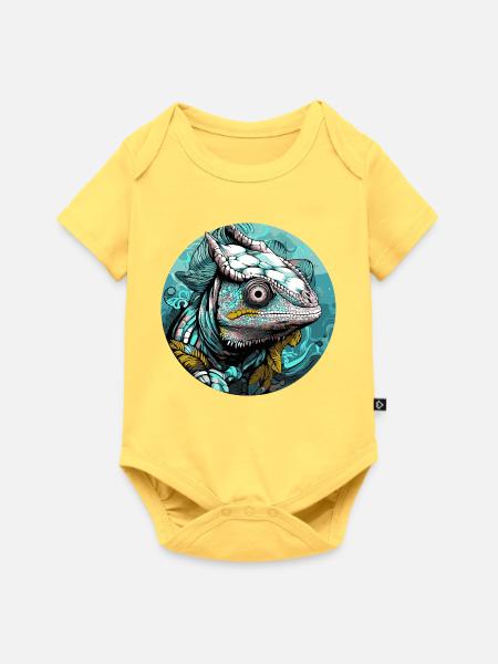Chamäleon Kopf Türkis Illustration - Baby Premium Kurzarmbody - Pastellgelb