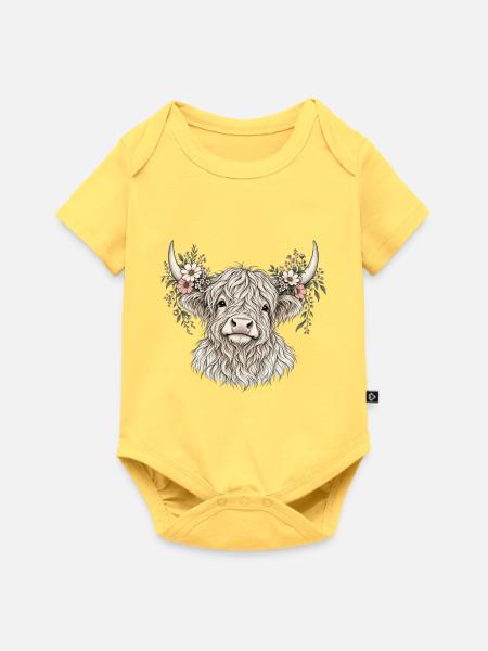 Highland Kuh mit Blumenkrone - Baby Premium Kurzarmbody - Pastellgelb