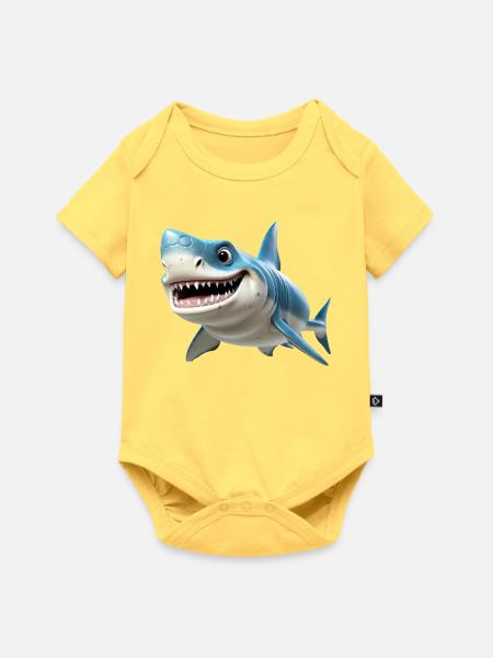 Blauer Cartoonhai mit Lächeln - Baby Premium Kurzarmbody - Pastellgelb