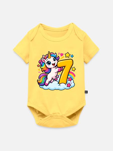 Regenbogen-Einhorn Siebenzauber - Baby Premium Kurzarmbody - Pastellgelb