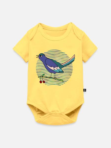Bunter Vogel - Baby Premium Kurzarmbody - Pastellgelb