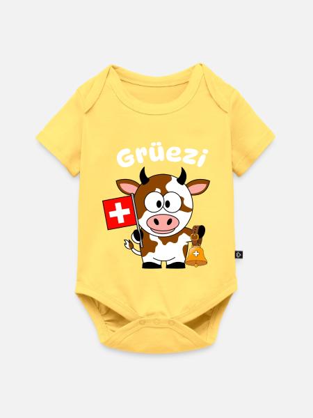 Grüezi Kuh 2 - Baby Premium Kurzarmbody - Pastellgelb