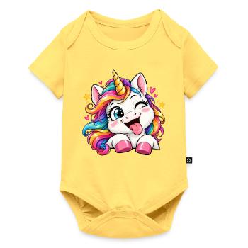 Fröhliches Regenbogen-Einhorn - Baby Premium Kurzarmbody - Pastellgelb - Vorne