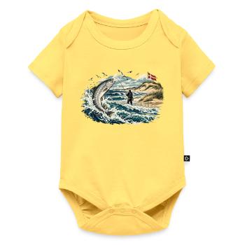 Nordseehecht Sprung am Küstenstrand - Baby Premium Kurzarmbody - Pastellgelb - Vorne