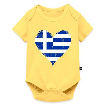 Griechenland Herzflagge Grunge - Baby Premium Kurzarmbody - Pastellgelb - Vorne