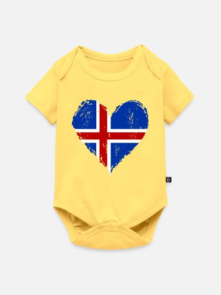 Island Herzflagge Grunge - Baby Premium Kurzarmbody - Pastellgelb