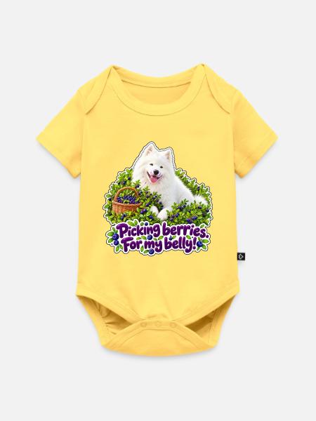 Samojedenhund mit Beeren - Baby Premium Kurzarmbody - Pastellgelb