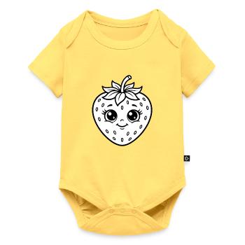 Süße Erdbeere Kawaii Obst Kinder T-Shirt - Baby Premium Kurzarmbody - Pastellgelb - Vorne