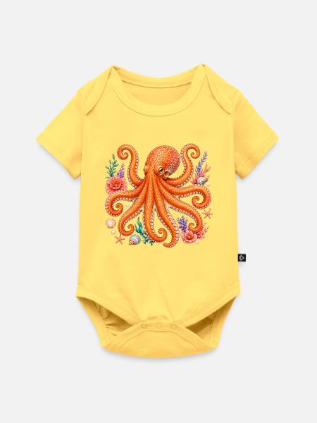 Krake Meeresfauna - Baby Premium Kurzarmbody - Pastellgelb