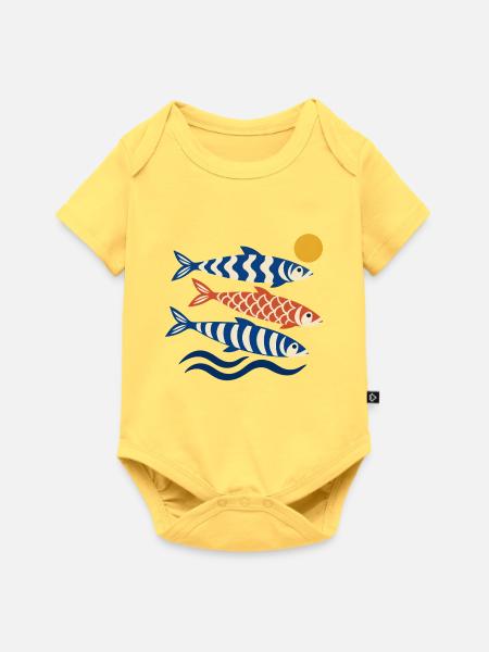 Koi Wellen im Sonnenkreis - Baby Premium Kurzarmbody - Pastellgelb