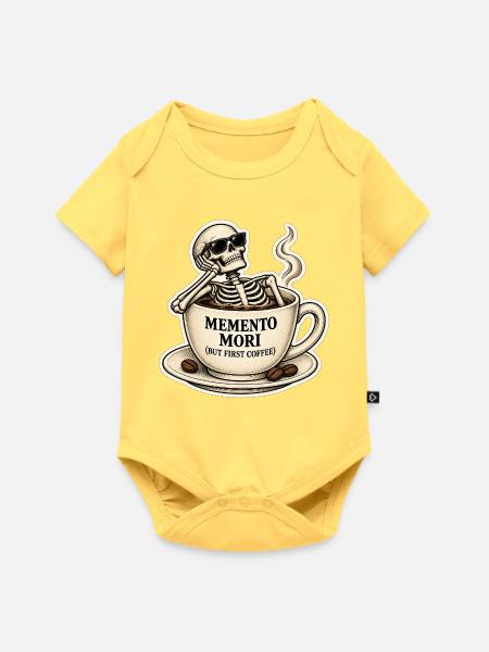 Memento Mori Kaffeeskelett - Baby Premium Kurzarmbody - Pastellgelb