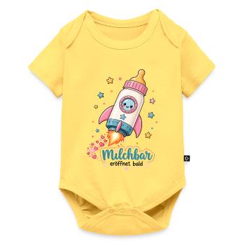 Milchbar Baby Fläschchen Lustiges Baby Motiv - Baby Premium Kurzarmbody - Pastellgelb - Vorne