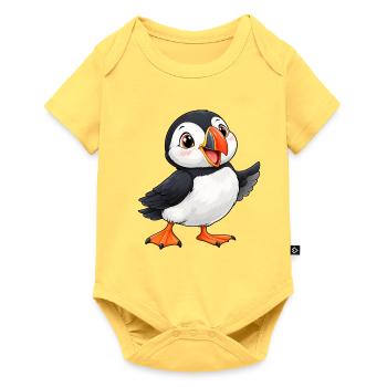 Papageientaucher Kawaii Style – Süßer Vogel - Baby Premium Kurzarmbody - Pastellgelb - Vorne