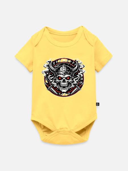 Vikingenschädel Feuerkreis - Baby Premium Kurzarmbody - Pastellgelb