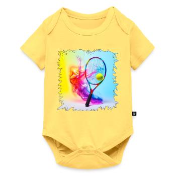Farbenexplosion Tennisracket - Baby Premium Kurzarmbody - Pastellgelb - Vorne