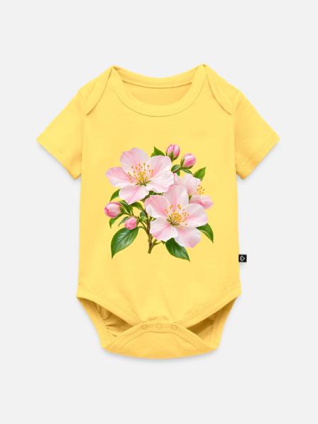 Rosa Apfelblüten-Blüten-Floral - Baby Premium Kurzarmbody - Pastellgelb