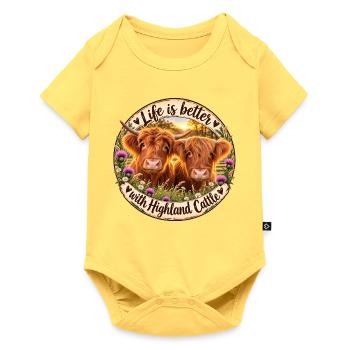 Life is better with Highland Cattle Rindermotiv - Baby Premium Kurzarmbody - Pastellgelb - Vorne